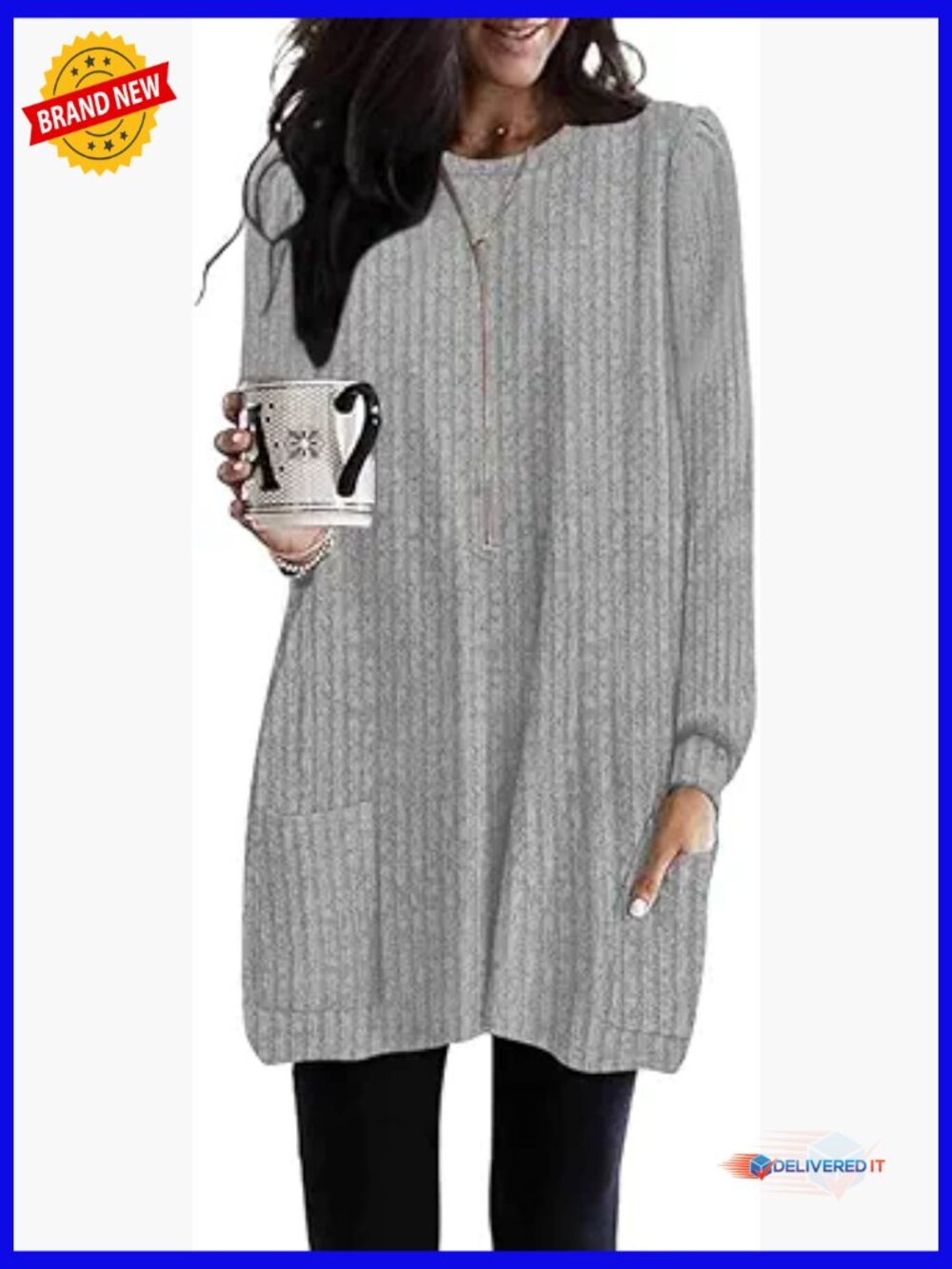 Long Sleeve Tunic Tops with Pockets for Women Loose Fit Dressy Sweaters S-3XL